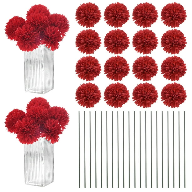 Uxcell Flores de Bola de Crisantemo Artificial, Ramos de Seda de Hortensia Falsos para el Hogar/Boda Rojo Brillante 30 Pack
