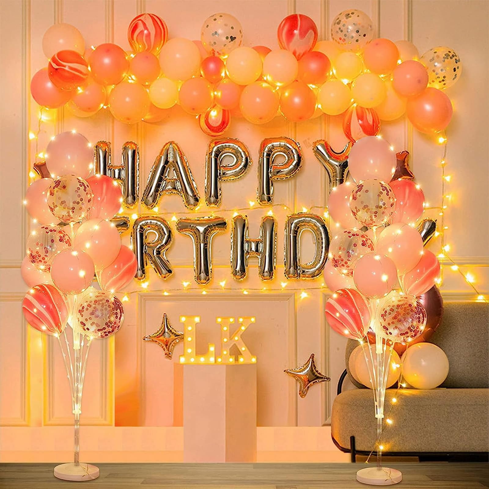 Balloon Arch Stand Kit with Base and String Lights, 2 Sets for Floor Party Decorations