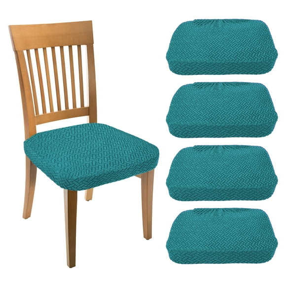 Funda de asiento elástica de 4 piezas, funda de silla de comedor, verde oscuro