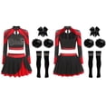 thumbnail image 3 of Runhomal Womens Shiny Cheerleading Uniform Set Long Sleeve Crop Top With Rhinestones Skating Skirt Red B XL, 3 of 4