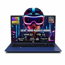 15.6" IPS FHD Laptop, 32GB DDR5 RAM 1TB SSD(Beat i7-1165G7, Up to 4.5GHz) AMD Ryzen 5 6600H 6-Cores 660M GPU Computer with 100W GaN Type C Fingerprint Backlit Keyboard Win 11