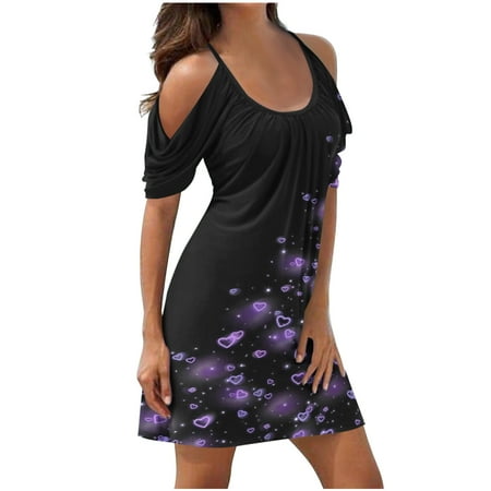 

YanHoo Women Elegant Evening Dress Crewneck Panel 3/4 Bell Sleeve Loose Tunic Dress