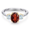 thumbnail image 3 of Gem Stone King 925 Silver and 10K Yellow Gold Red Garnet and Sky Blue Aquamarine Engagement Ring for Women | 2.00 Cttw | Oval 8X6MM | Gemstone January Birthstone | Size 8, 3 of 6