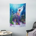 thumbnail image 1 of Ocean Tapestry, Cartoon Style Underwater World Plants and Evil Shark Chasing Little Fish Illustration, Wall Hanging for Bedroom Living Room Dorm Decor, 40W X 60L Inches, Multicolor, by Ambesonne, 1 of 2
