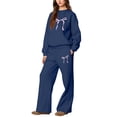 thumbnail image 5 of Bow Sweatpants Set Bow Hoodie Set Bow Sweatsuit Bow Matching Sweat Sets for Women Bow Outfits 2 Piece Outfits Spring Fall Clothes Bow Graphic Crewneck Sweatshirt And Pants Clothing Set, Navy XL, 5 of 5