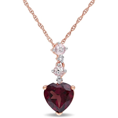 Tangelo 1-1/2 Carat T.G.W. Garnet and White Sapphire with Diamond-Accent 10kt Rose Gold Heart Pendant, 17
