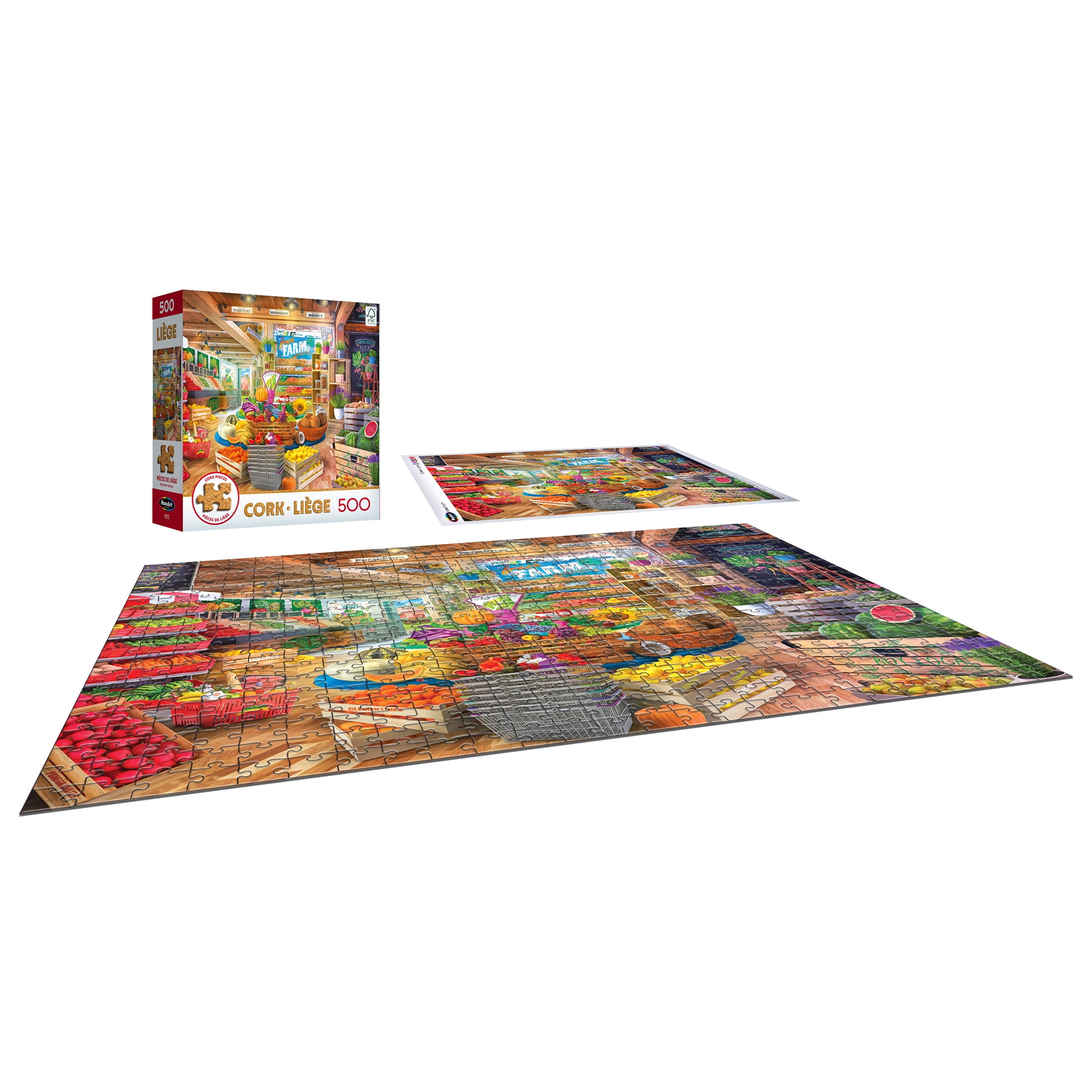 RoseArt - Cork 500 pièces -Marché du frais biologique- Puzzle à emboîter pour adultes