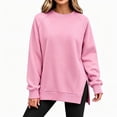 thumbnail image 2 of Binmer Women’s Solid Color Crew Neck Raglan Long Sleeve Sweatshirt, Casual Pullover Top With Side Slit Hem,Sizes S-3XL, 2 of 9