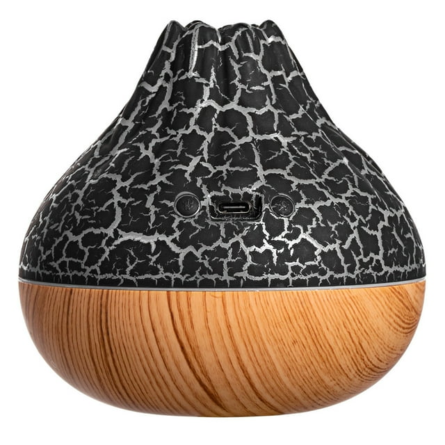 Wood Grain Small Volcano Humidifier Silent Color Ambient Light Simulation USB Flame Humidifier