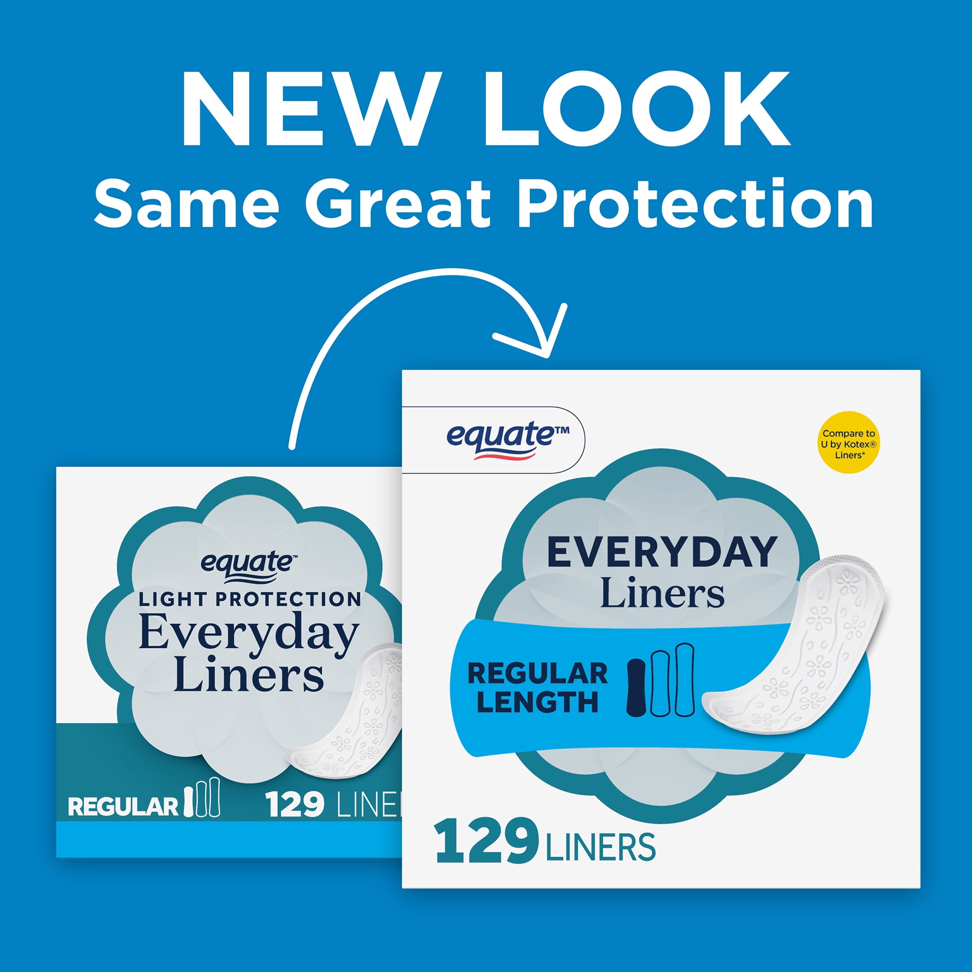 Equate Light Protection Everyday Panty Liners, Regular Length, 129 Count