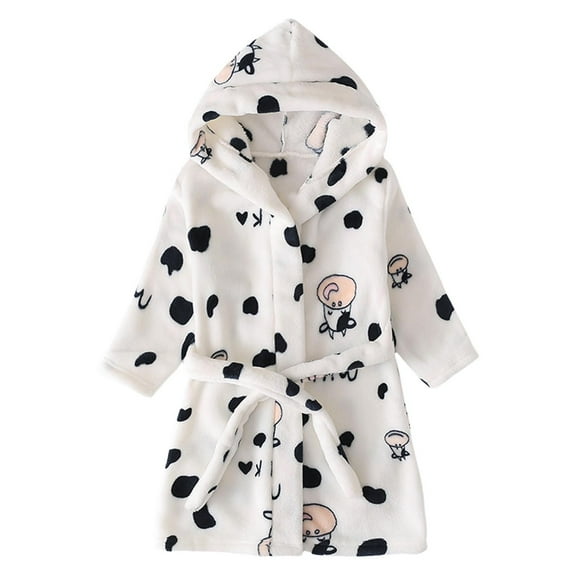 Tiijoy Boys Flannel Bathrobe Cartoon Print Hooded Nightgown Sleepwear, Sizes 18-24M