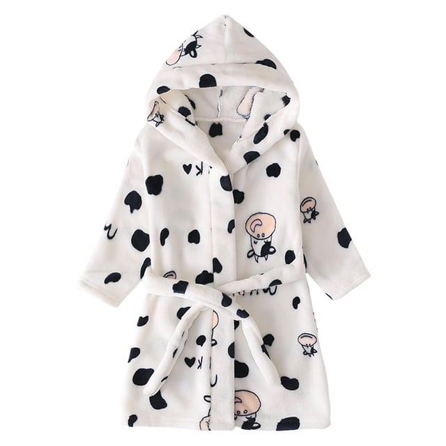 Children's Long Sleeved Facecloth Cartoon Hooded With Pockets Warm Robe Pajamas Homewear Bathrobe