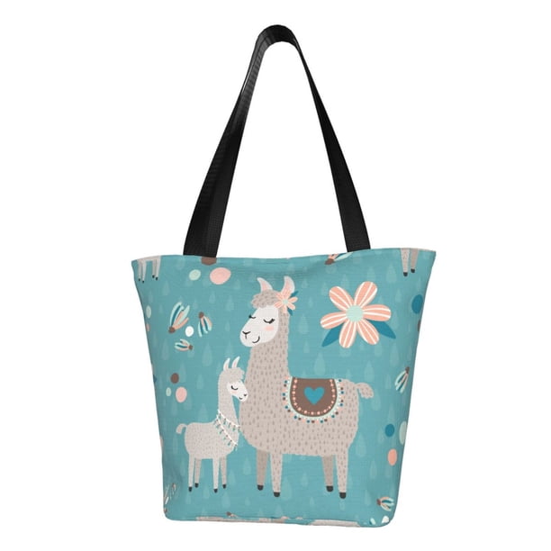 Balery Teal Mama Llama Bolsa de Hombro con Diseño, Bolsa Grande y Duradera, Bolsa Versátil para Compras