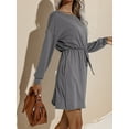 thumbnail image 5 of Sociala Womens Crew Neck Mini Dress Long Sleeve Belly Work Casual Dresses with Pockets, 5 of 6