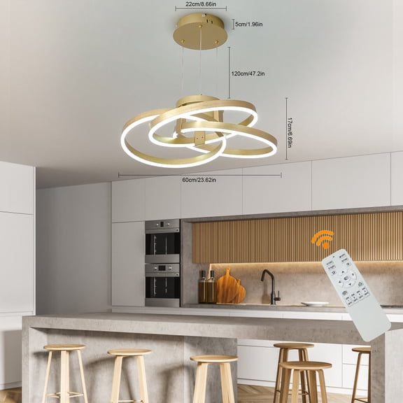 Modern Pendant Light Gold Wave LED Ceiling Lamp Dimmable Dining Room Chandelier For Entryways, Hallways, Foyers, Restaurants, Studios