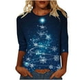 thumbnail image 2 of Tops for Women Christmas Print 3/4 Sleeve Round Neck Three Quarter Sleeve Loose T-shirt,Womens Tops Plus Size Multicolor XXXXL, 2 of 5