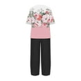 thumbnail image 3 of DDAPJ pyju Womens Cotton Linen 2 Piece Outfits Dressy Floral Print Half Sleeve Blouse Tops with Elastic Waist Capri Pants Suits Plus Size Lounge Matching Set Pink XXXXL, 3 of 6