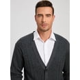 thumbnail image 3 of Kallspin Men’s Wool Blend V-Neck Cable-Knit Cardigans Sweaters (Charcoal, 3X-Large), 3 of 8