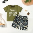 thumbnail image 2 of Xudanell Toddler Kids Baby Boy Summer Clothes 2T 3T 4T 5T Vehicles Letter Print Short Sleeve Tops Camouflage Shorts Outfits (3-4 Years,Green), 2 of 4