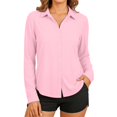 thumbnail image 2 of Women's Solid Color Casual Long Sleeve Collared Sun Protection Shirt | CSEONE,Pink L, 2 of 6