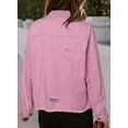 thumbnail image 2 of HOTAPEI Ripped Jean Jacket for Women Fashion Cropped Jacket Button Frayed Distressed Denim Jackets With Pocket, 2 of 7