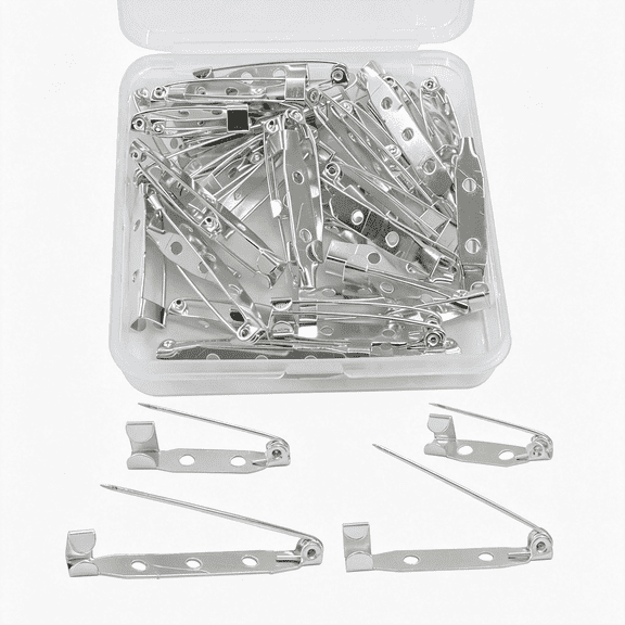 BZCOE Brooch Pin Backs, 50 Pcs, Silver, 4 Sizes | Bar Pins, for Corsages, Badges, Craft Projects, Boutonniere Assembly, Secure Brooch Pin Backs