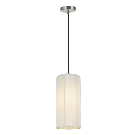Aspen Creative 61092-1, Adjustable One-Light Hanging Mini Pendant Ceiling Light, Transitional Design in Satin Nickel Finish, Off White Shade, 6" wide