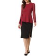 thumbnail image 2 of INSPIRE CHIC Women's Mesh Sheer Long Sleeve Blouse Round Neck Belted Work Peplum Top XL Red, 2 of 6