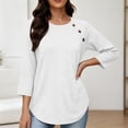 thumbnail image 6 of Craaazy Spring Tops for Women Casual 3/4 Sleeve Solid Color Crew Neck Button Accent Shirts for Everyday Wear, Weekend Errands, 6 of 7