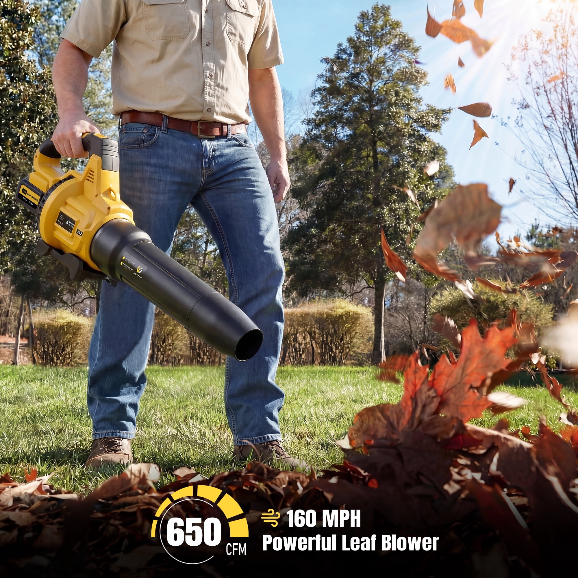 Cordless Leaf Blower with 2 x 5.0Ah Batteries, 650CFM 3-Speed Electric Leaf Blower for Lawn Care, Yard, Snow, and Debris