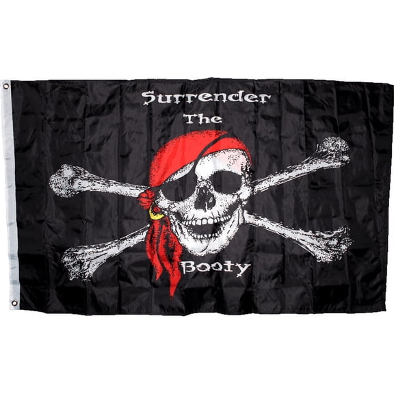 3x5 Jolly Roger Pirate Surrender the Booty Flag House Banner 68D NYLON