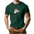 thumbnail image 2 of ZunFeo Mens 3D Cat Zipper Illusion Short Sleeve Graphic T-Shirt Cotton Blend Funny Novelty Cat Print Top Gifts for Cat Lovers Green,Size L, 2 of 5
