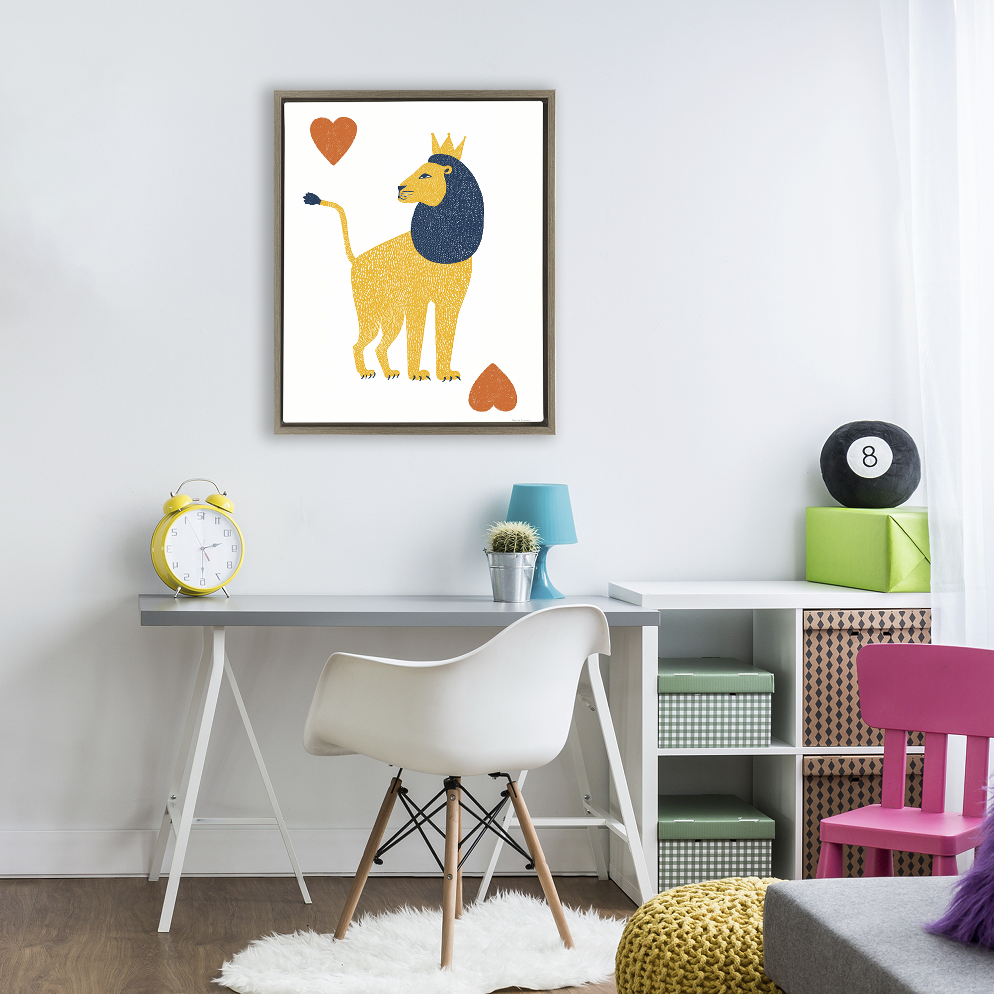 Lion & Hearts Card Brown Framed Floater Canvas Wall Art, design by Svetlana Aleynikova
