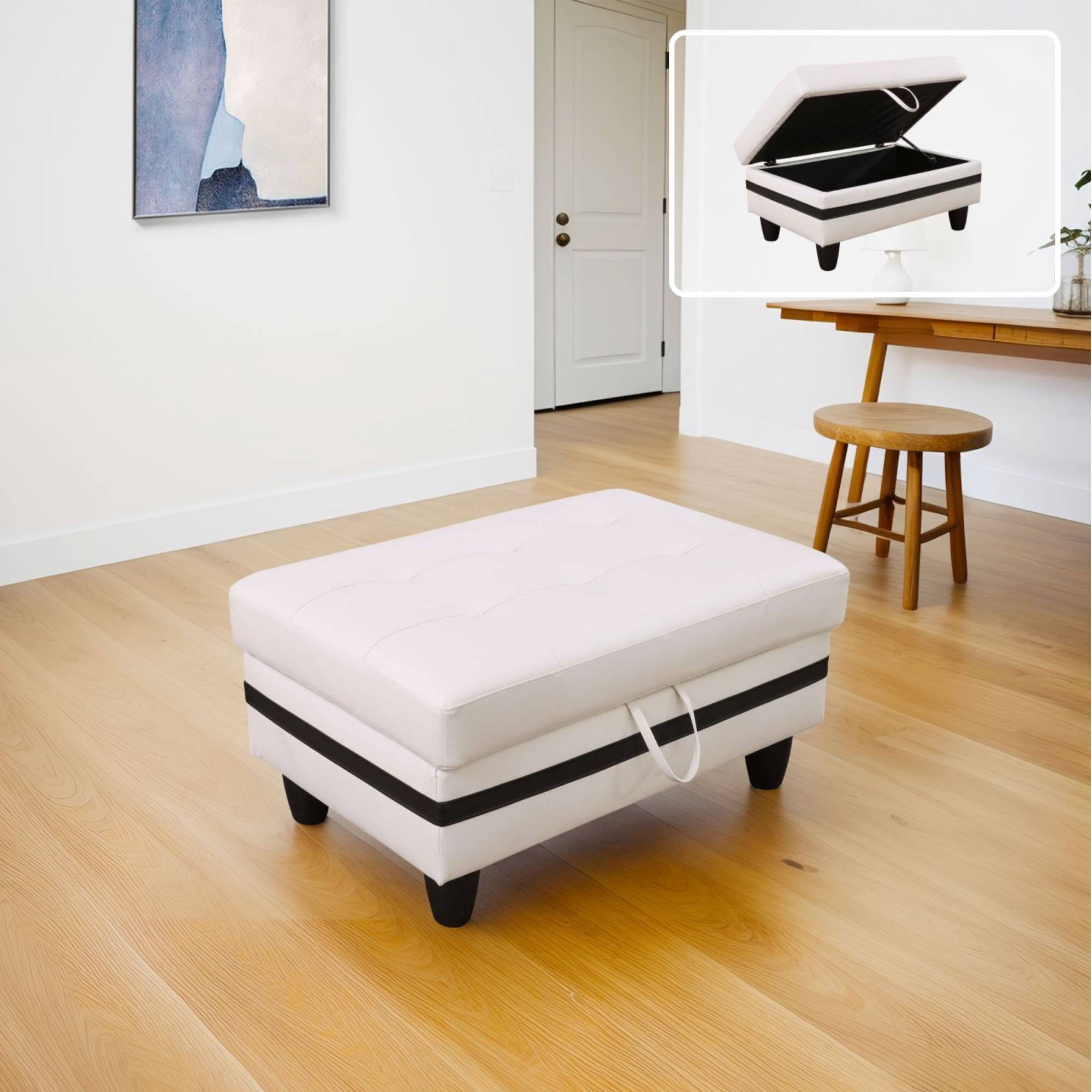 Sectional Sofa Couch, Leather L Shape Sofa Couch Set with Chaise and Storage Ottoman for Living Room, White