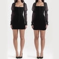 thumbnail image 2 of Gupgi Robe Moulante Mini pour Femmes Manches Longues Col Carré Robe en Velours Noir, 2 of 9