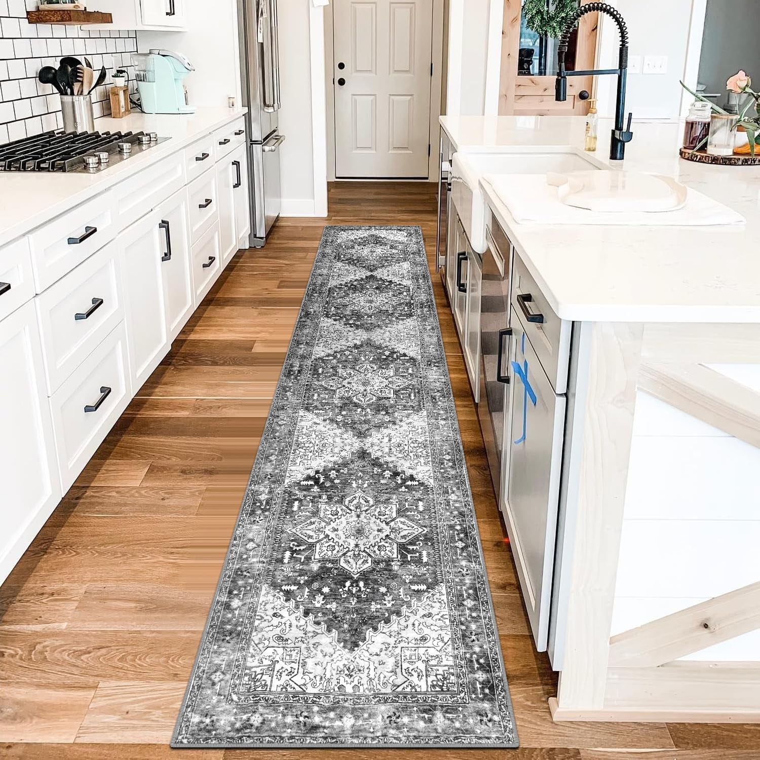 2'x10' Runner Rugs, Yamaziot Vintage Washable Hallway Rug Runner with Rubber Backing, Non-Slip Distressed Carpet Floor Mat for Bedroom, Kitchen, Laundry, Entrance