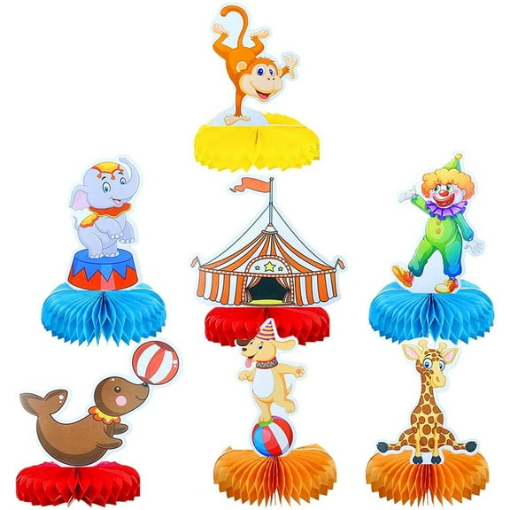 Hzzsbu Carnival Circus Honeycomb Centerpiece Set - 7pcs Diy Table Decor for Themed Birthday Parties