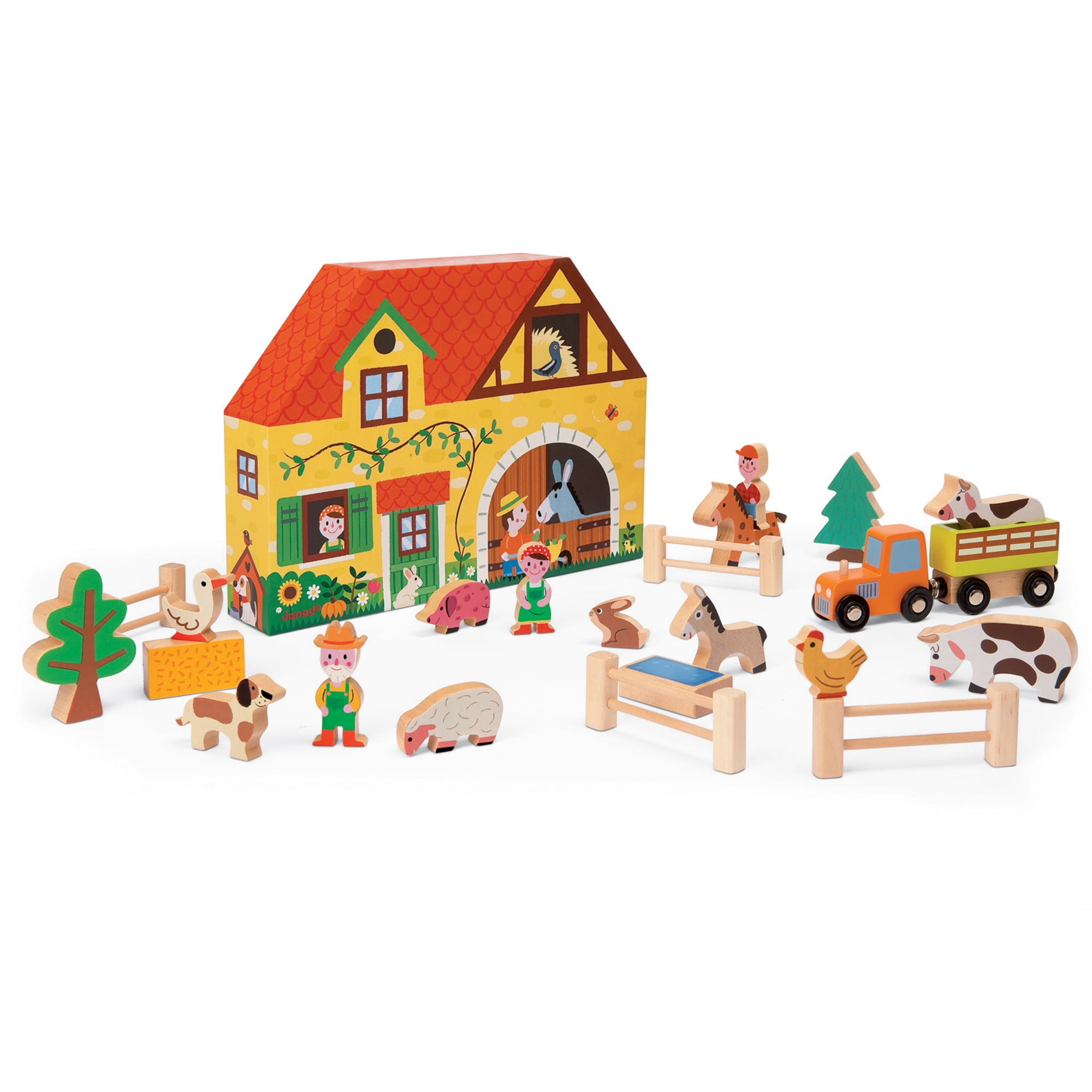 Janod Mini Story Farm Play Set Children's Wooden Play Animals and Tractor 