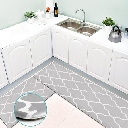 

WeGuard Kitchen Mat Set of 2 17 x 30 +17 x 47 Cushioned Anti Fatigue Kitchen Rugs Waterproof Non Slip Kitchen Rugs and Mats Heavy Duty PVC Comfort Standing Mat for Kitchen Office Laundry (Grey)