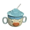 thumbnail image 2 of Taza de cerámica de dibujos animados, taza de café con 2 asas, taza de té novedosa, taza de leche para bebidas frías y calientes, desayuno, regalos Azul, 2 of 8