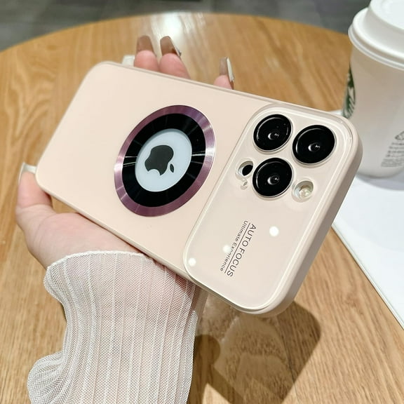 for iPhone 14 Pro Max Magnetic Case, Compatible with Magsafe, Built-in Tempered Glass Camera Lens & Screen Protector, Logo View, Full Body Shockproof Slim Thin Phone Case, Light Pink