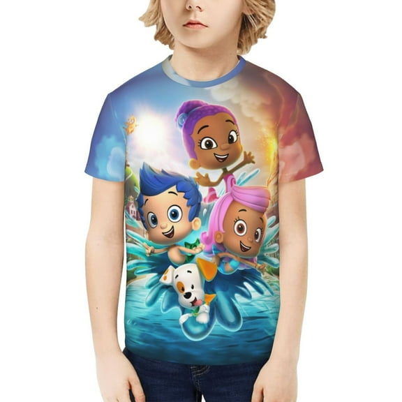 Bubble Guppies Teenage T-Shirt Kids 3D Print Graphic Shirts Summer Round Neck Short Sleeve Funny Cartoon Casual Top Tees for Youth Boys Girls