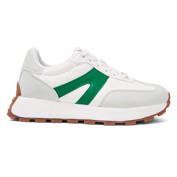 LUCKY STEP Chunky Fashion Lace-up Sneakers Tennis Walking Shoes,Grey/Green,Womens