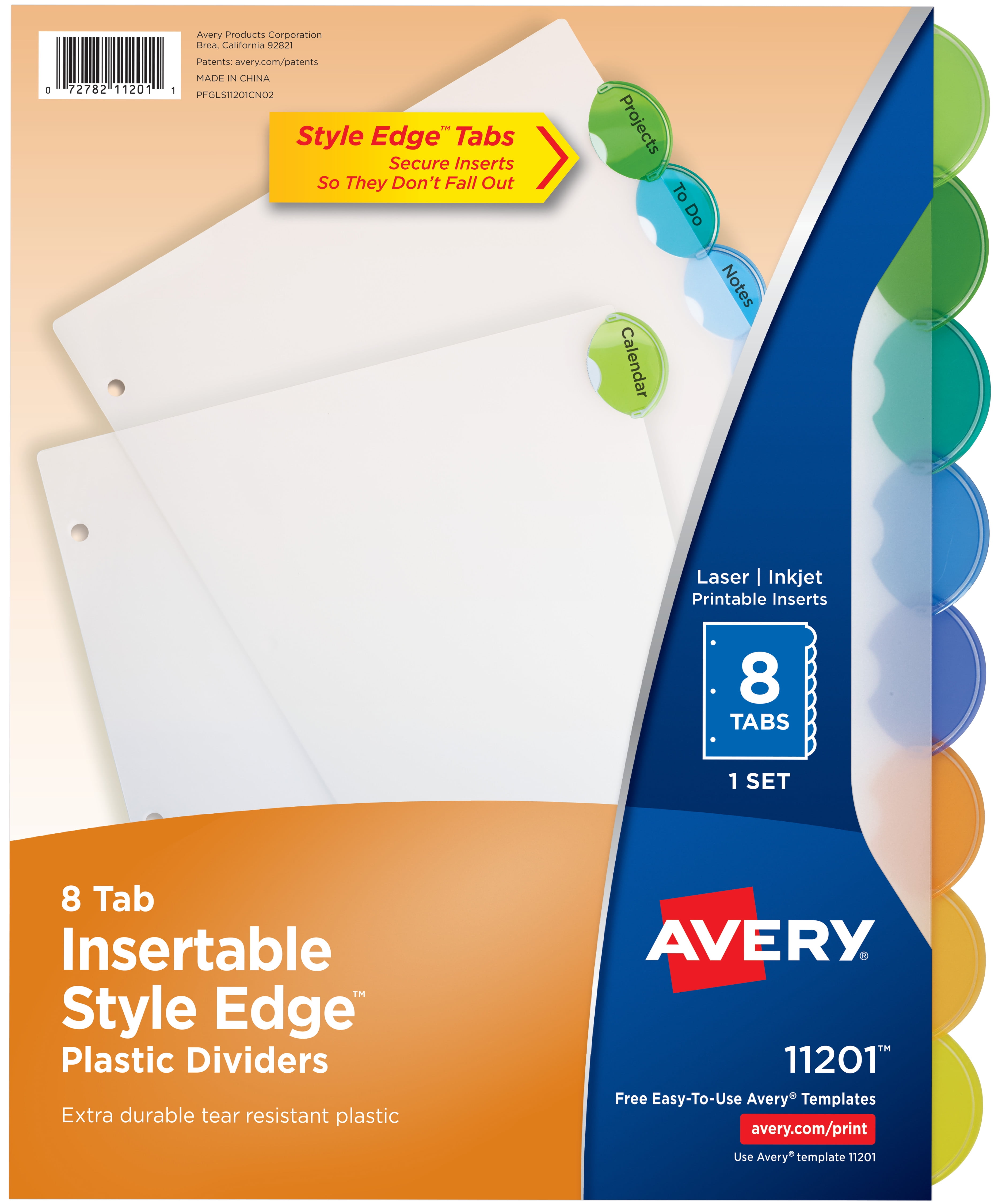 Avery 8Tab Style Edge Dividers, Insertable Tabs, 1 Set (11201