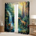 thumbnail image 2 of Feelyou Jungle Dino Wildlife Blackout Curtains Set of 2 (52x84 Each) for Kids Boys Girls, Waterfall Flower Window Curtains, Green Blue, 2 of 6