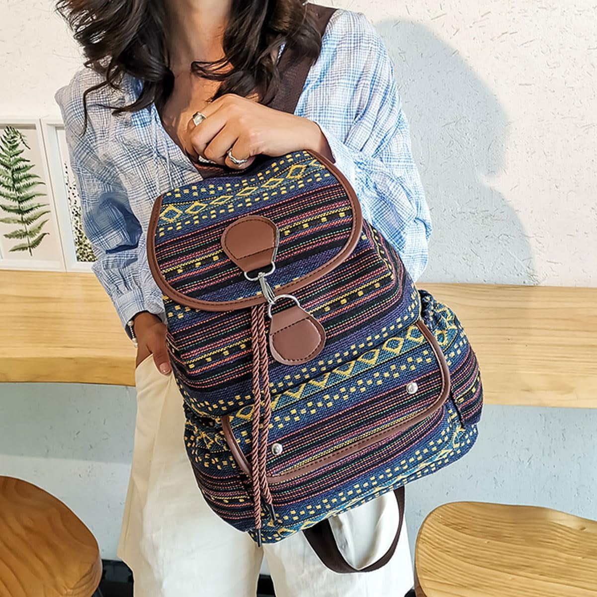 6309 Casual Backpack ,Vintage Unique Style Fashion Backpacks Purse, Boho Vintage Backpack for Women,Boho Casual Backpack Purse,Unique  main image 4