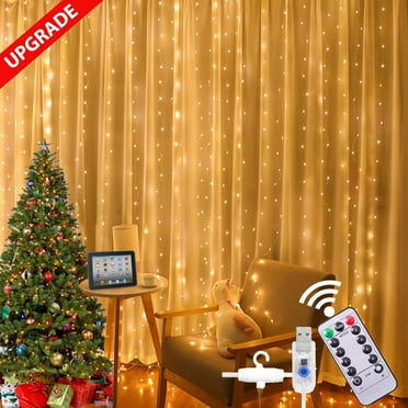 HIDAWN Curtain Lights, Fairy Lights Plug In with Remote, Waterproof 300 LED with 10 Hooks 8 Modes Window Twinkle Lights Warm White 9.8ft x 9.8ft