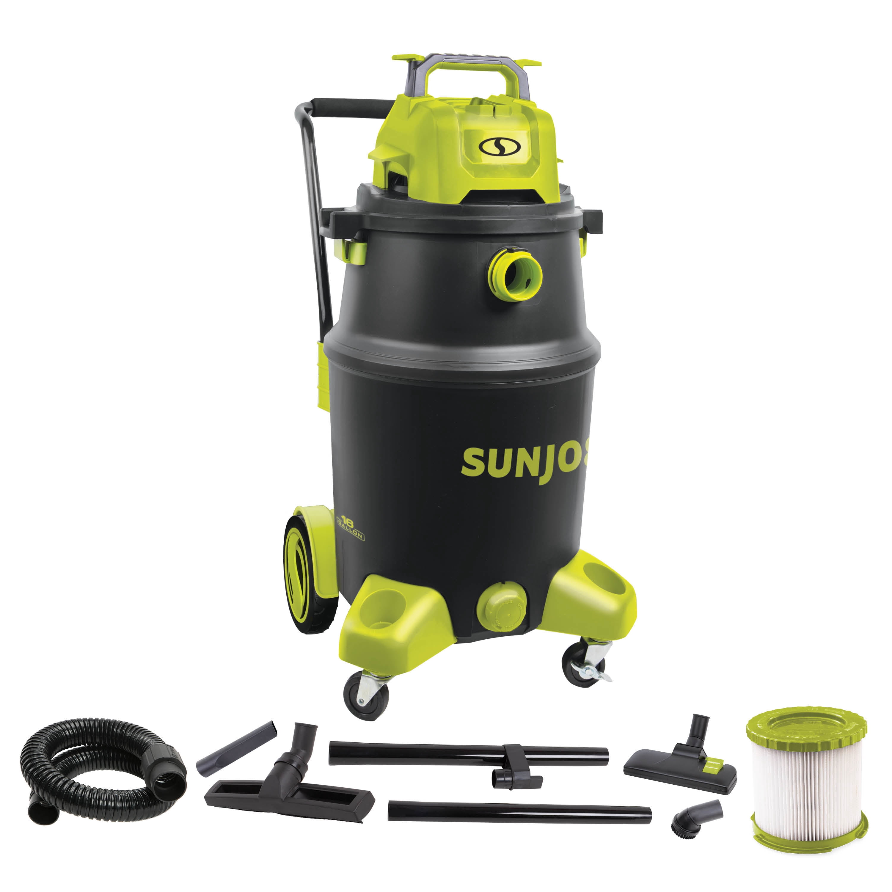 Sun Joe 16-gal Wet/Dry Shop Vacuum W/ HEPA Filtration, Cleaning Attachments, 1200-Watt, 6.5 Peak HP