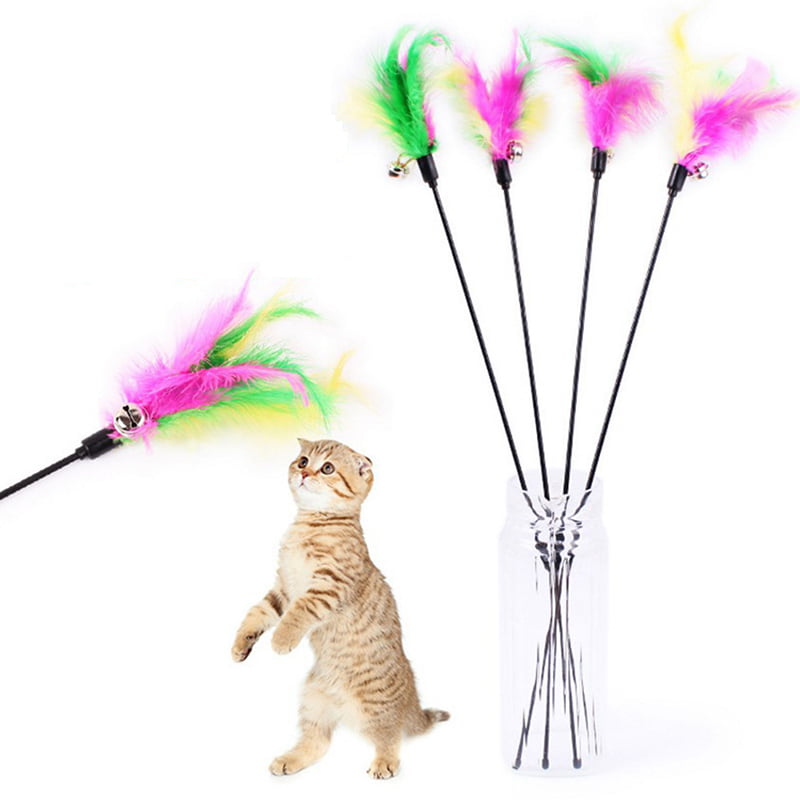 Pet cat toy cute bird colorful feather teaser wand plastic toy for cats ES 