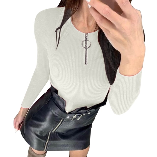 Gibobby SuéTer Para Mujeres Para Frío Prenda superior de suéter con cremallera de otoño e invierno para mujer(Beige,CH)